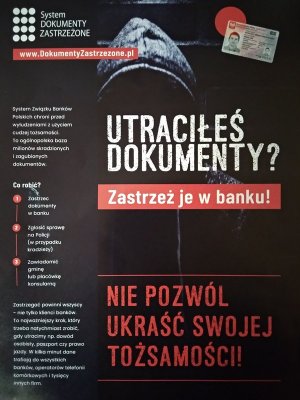 Plakat informacyjny akcji dotyczącej zastrzegania utraconych dokumentów