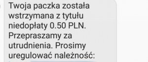 SMS z informacją o dopłacie do paczki