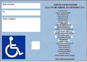 Wzór karty parkingowej dla osoby niepełnosprawnej