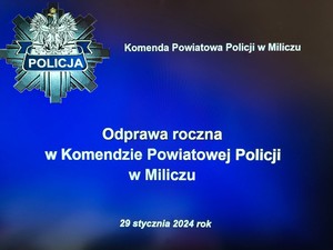 Ikonografika z napisem odprawa roczna w Komendzie Powiatowej Policji w Miliczu