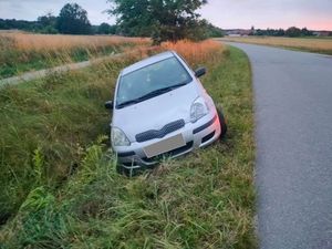 Toyota w przydrożnym rowie