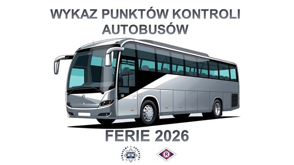 Plakat tematyczny dotyczący wykazu punktów kontroli autobusów w ferie zimowe