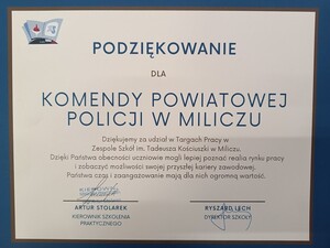 List z podziękowaniami za udział w targach pracy