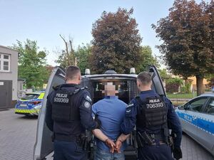 Policjanci z zatrzymanym wandalem