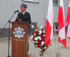 Przemawia Komendant Powiatowy Państwowej Straży Pożarnej w Miliczu